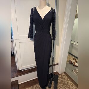 Adrianna Papell Black Sequin Long Sleeve Gown